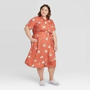 NWT! Ava & Viv Coral Button Down Floral Dress 2X